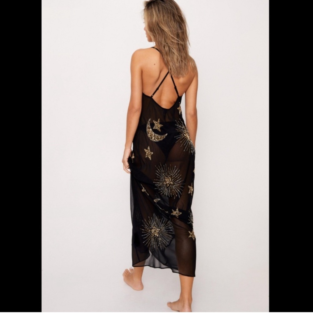 Premium Hand Embellished Celestial Cowl Neck Maxi Beach Dress - Picture 2 of 6
